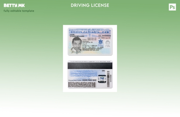 Модерен стил шаблон за возачка дозвола во провинцијата Канада Британска Колумбиј